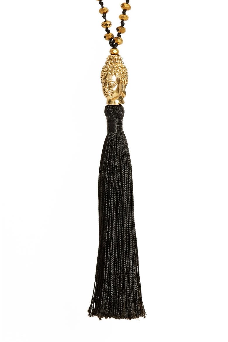 Beaded Buddha Tassel Necklace, Alternate, color, OLD FOIL BRASS BLACK