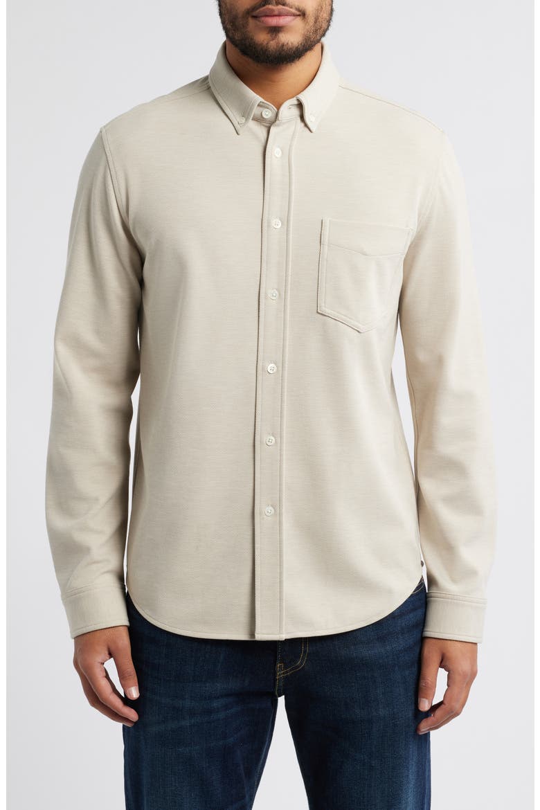Vincent Bird's Eye Knit Button-Down Shirt, Main, color, CASHEW