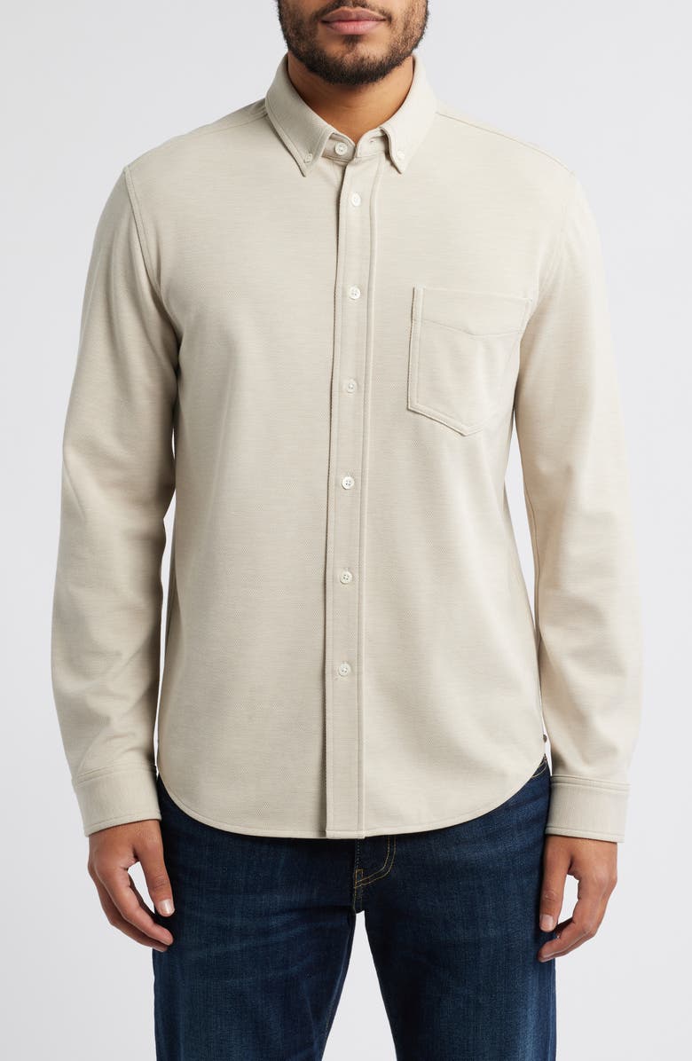 Rails Vincent Bird's Eye Knit Button-Down Shirt, Main, color, Cashew