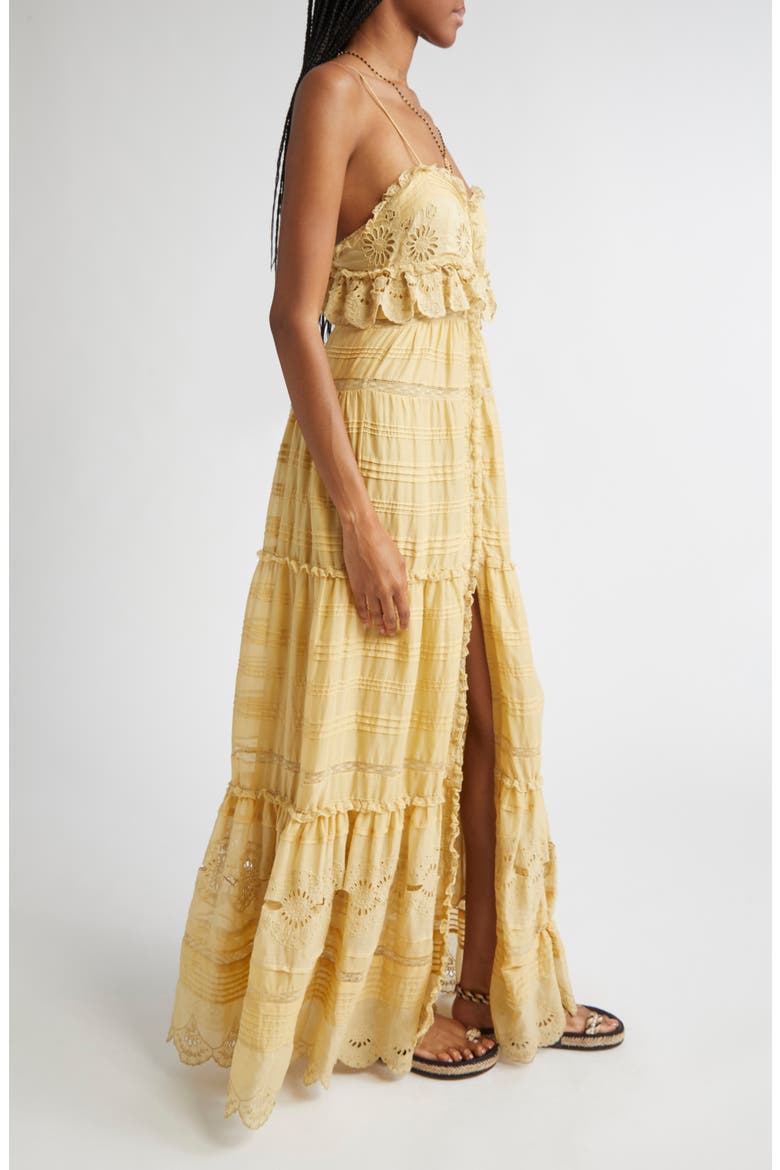 Paule Embroidered Detail Cotton Maxi Dress, Alternate, color, LIGHT OCHRE