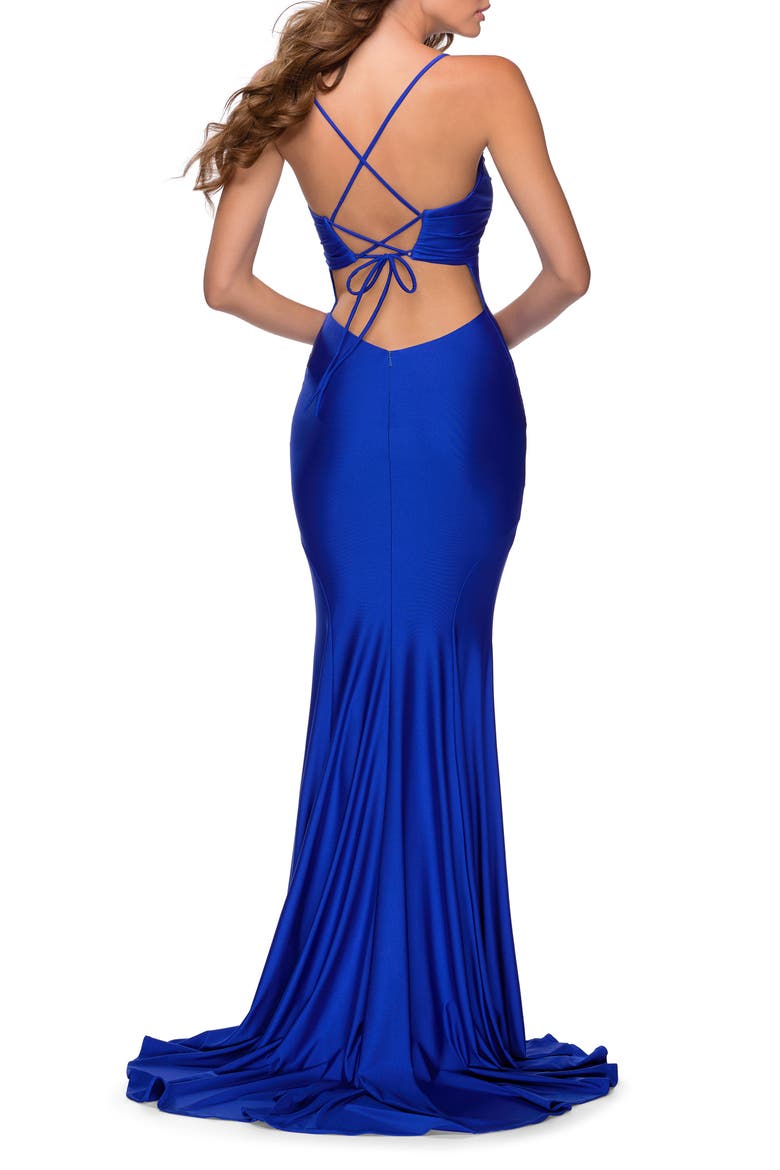 Form Fitting Dress with Ruched Bow Bodice, Alternate, color, ROYAL BLUE