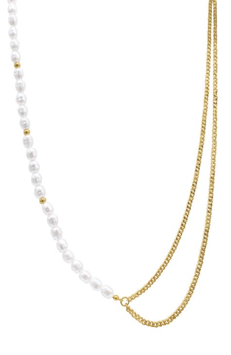 Imitation Pearl & Curb Chain Necklace