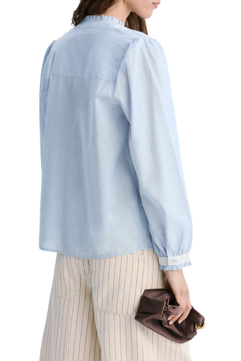 Floral Embroidered Lace Trim Button-Up Shirt, Alternate, color, SKY BLUE