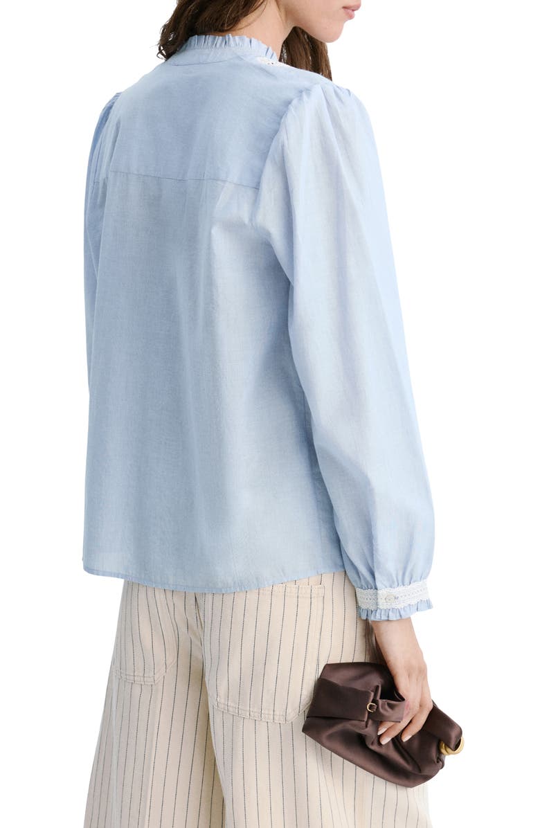 MANGO Floral Embroidered Lace Trim Button-Up Shirt, Alternate, color,