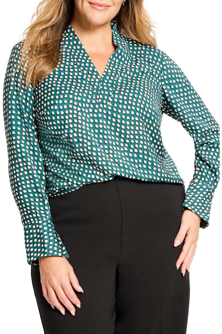Shadow Dot Long Sleeve Top, Main, color, GREEN MULTI