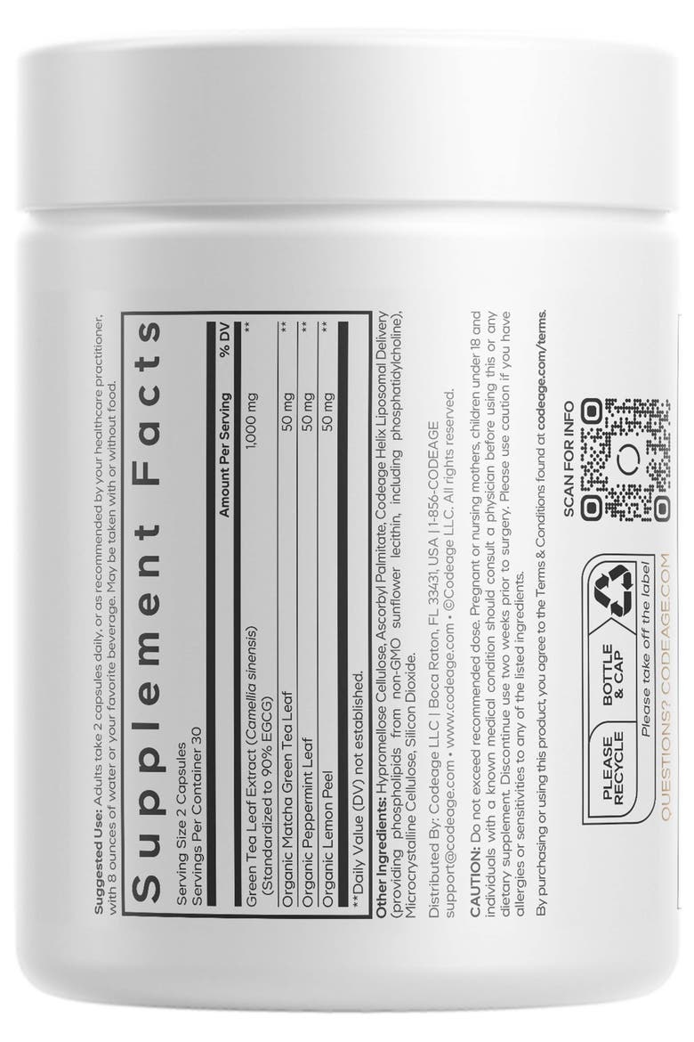Liposomal Green Tea+ Ultra Potency - EGCG 90% Green Tea Extract, Organic Matcha Green Tea Powder, Peppermint, Lemon Peel - Vegan, Non-GMO, Gluten-Free - Liposomal Delivery, Alternate, color, WHITE