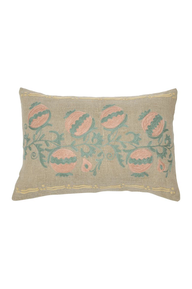 Cotton Chambray Lumbar Pillow with Embroidery, Main, color, Beige