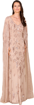 LARA New York Beaded Sheath Dress with Long Cape