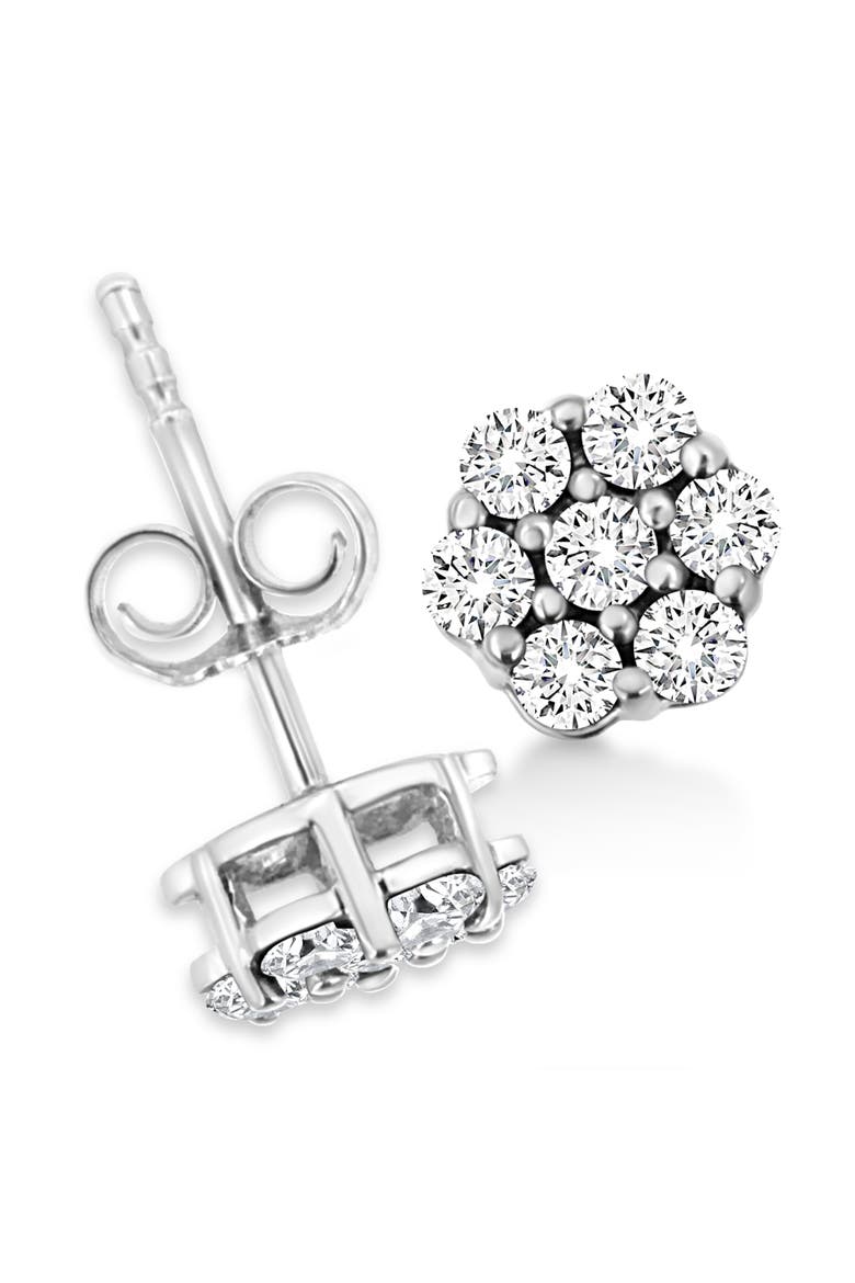 14K White Gold 1/2 Ct Prong RoundDiamond Flower Stud Earring, Alternate, color, White