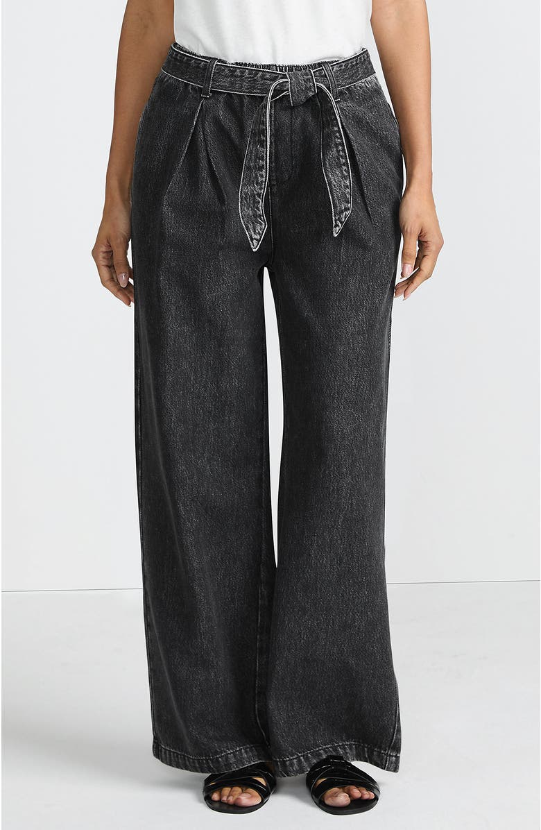 Lands' End High Ridge Twill Pull On Pleated Wide Leg Pants, Main, color, Black Stone Wash