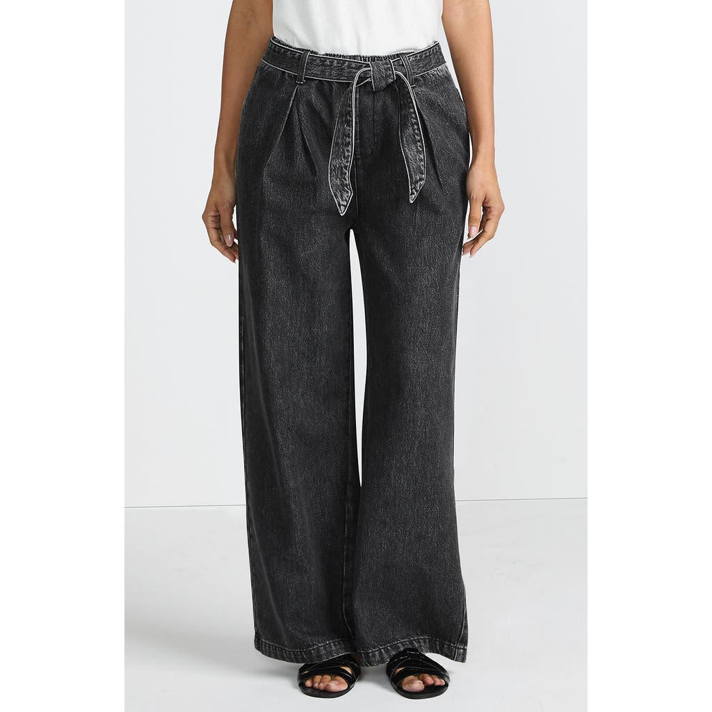 Lands' End High Ridge Twill Pull On Pleated Wide Leg Pants In Black Stone Wash