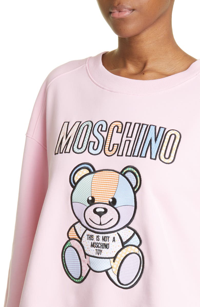 Moschino Patchwork Teddy Cotton Sweatshirt, Alternate, color, 