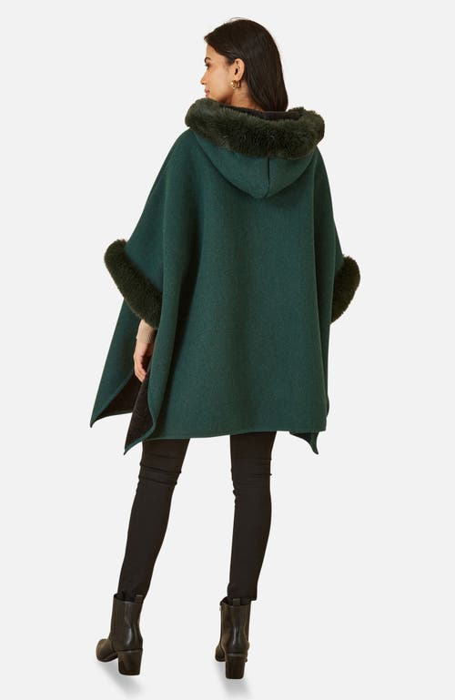 Yumi Hooded Fur Cape Jacket In Green