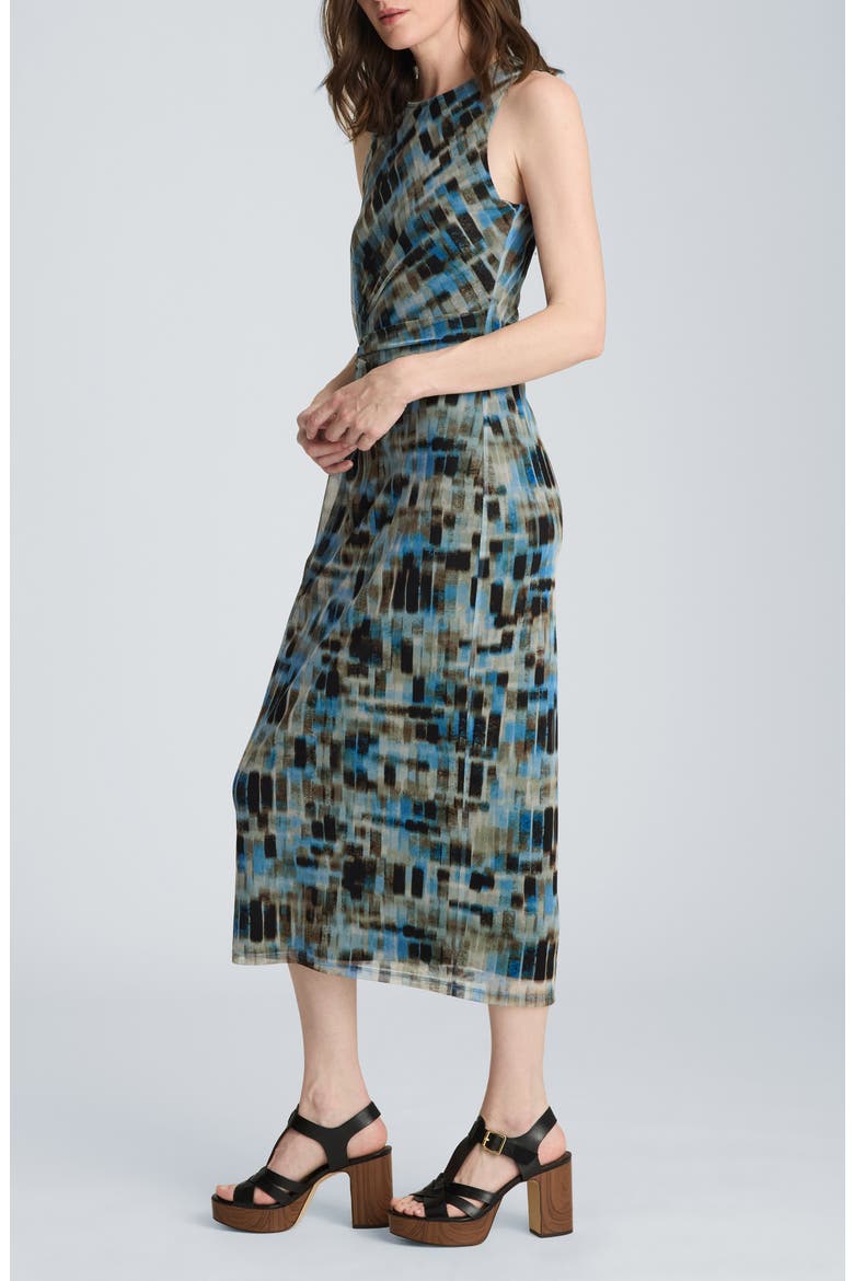 Abstract Print Side Ruched Mesh Dress, Alternate, color, LAKE BLUE MULTI
