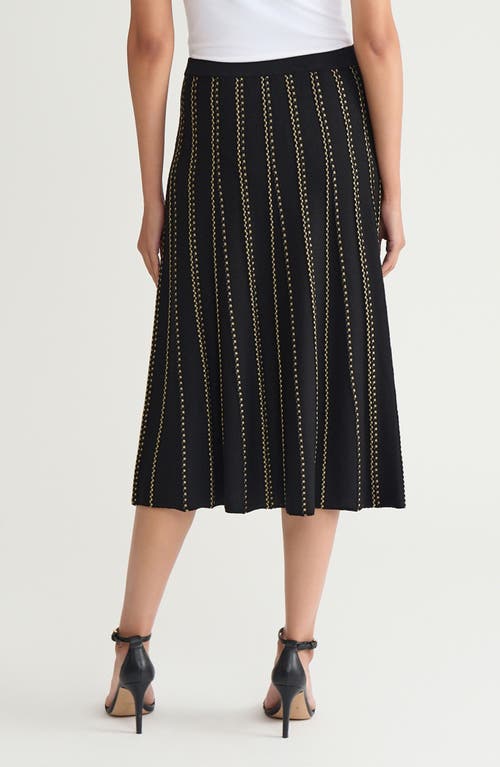 Ming Wang Linear Metallic Knit Midi Skirt In Black