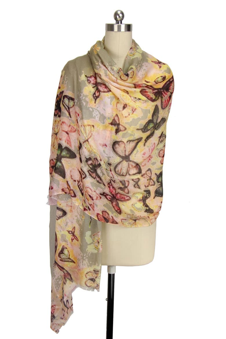 Butterfly Print Scarf, Alternate, color, TAUPE