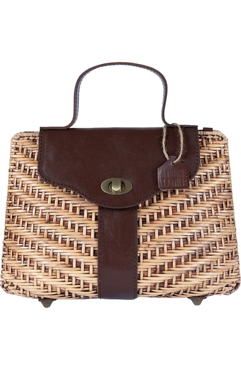 Jelavu Nori Handwoven Rattan Top Handle Bag, Main, color, Chocolate