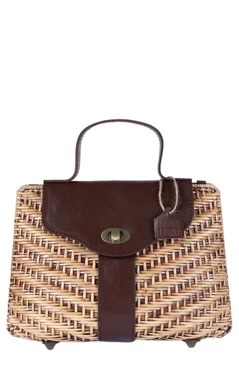 Nori Handwoven Rattan Top Handle Bag