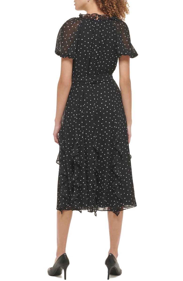 KARL LAGERFELD PARIS Puff Sleeve Ruffle Chiffon Midi Dress, Alternate, color, 