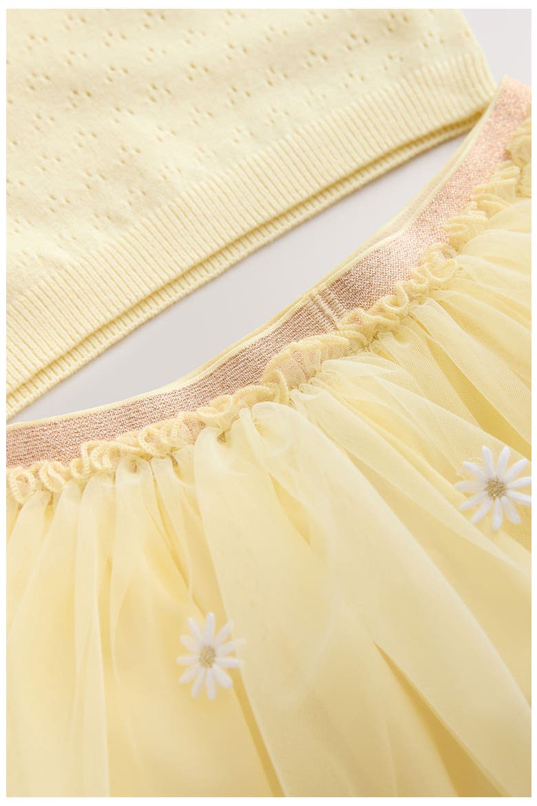 Kids' Floral Pointelle Knit Top & Mesh Skirt Set, Alternate, color, YELLOW