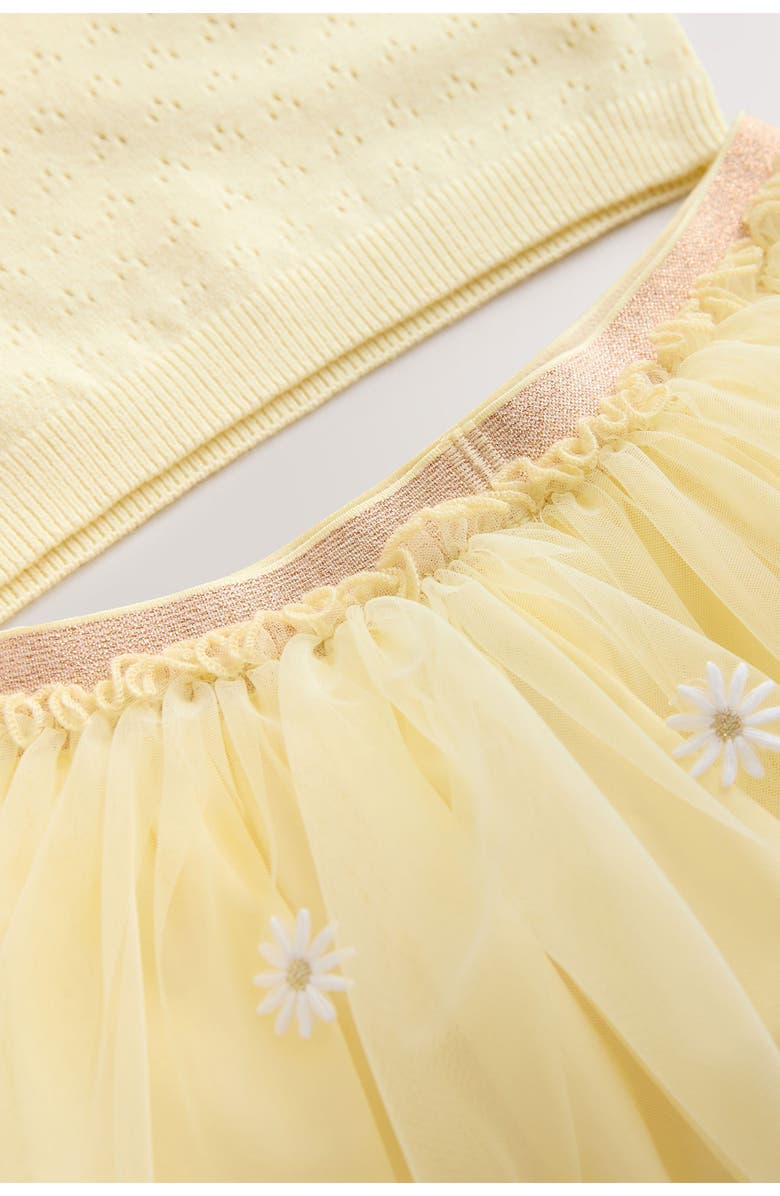 NEXT Kids' Floral Pointelle Knit Top & Mesh Skirt Set, Alternate, color, Yellow