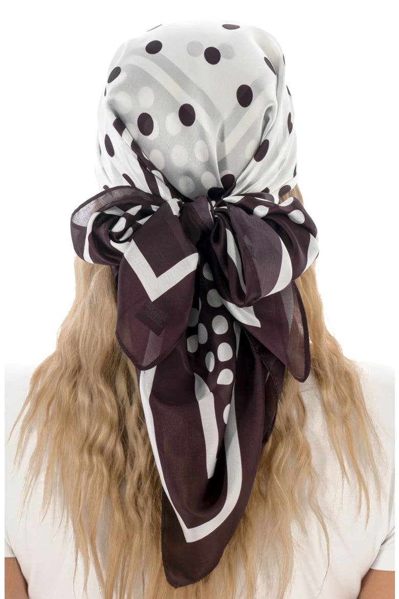 Polka Dot Satin Square Scarf, Alternate, color, BROWN