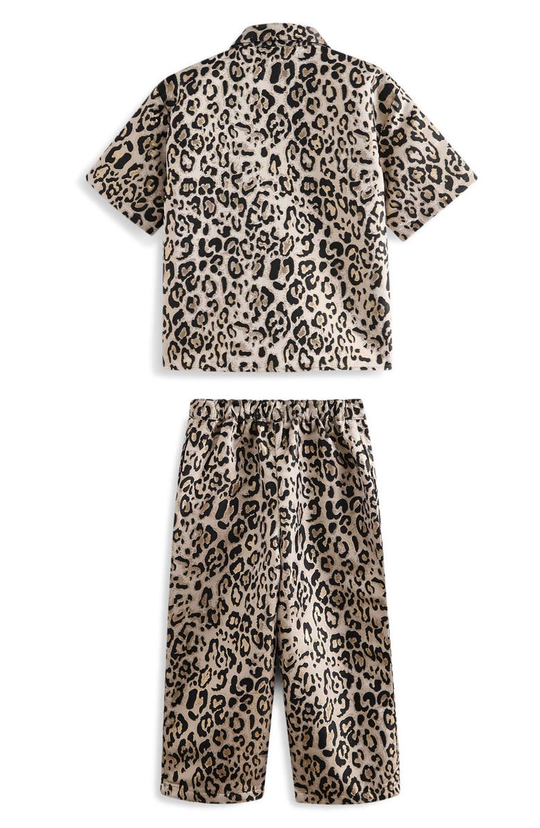 Kids' Leopard Print Button-Up Shirt & Wide Leg Pants Set