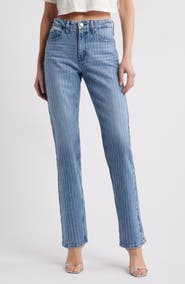 Good American Good Icon Rhinestone Straight Leg Jeans