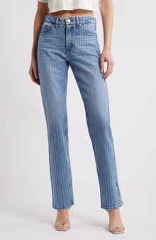 Good American Good Icon Rhinestone Straight Leg Jeans