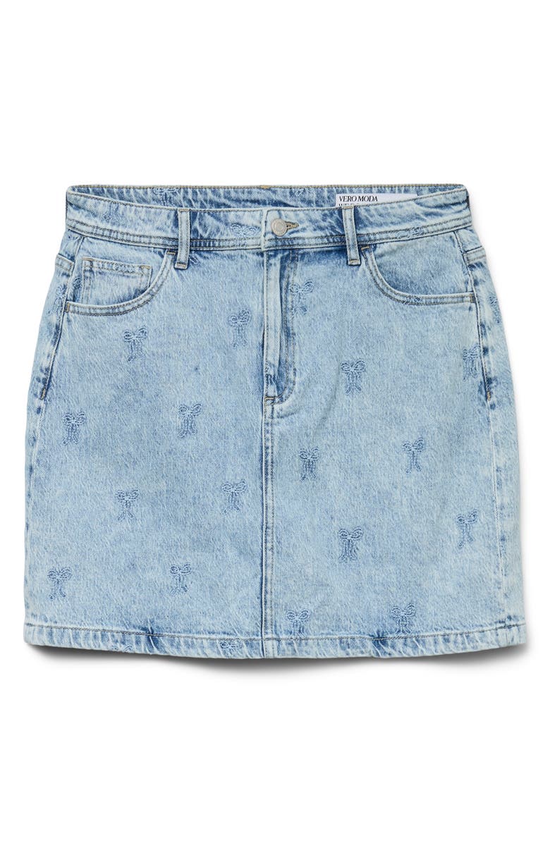VERO MODA Embroidered Bow Denim Miniskirt, Main, color,