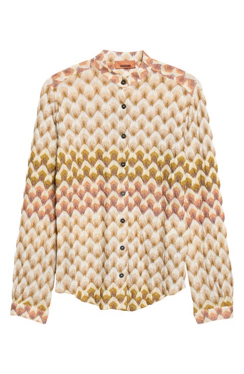 Metallic Button-Up Shirt