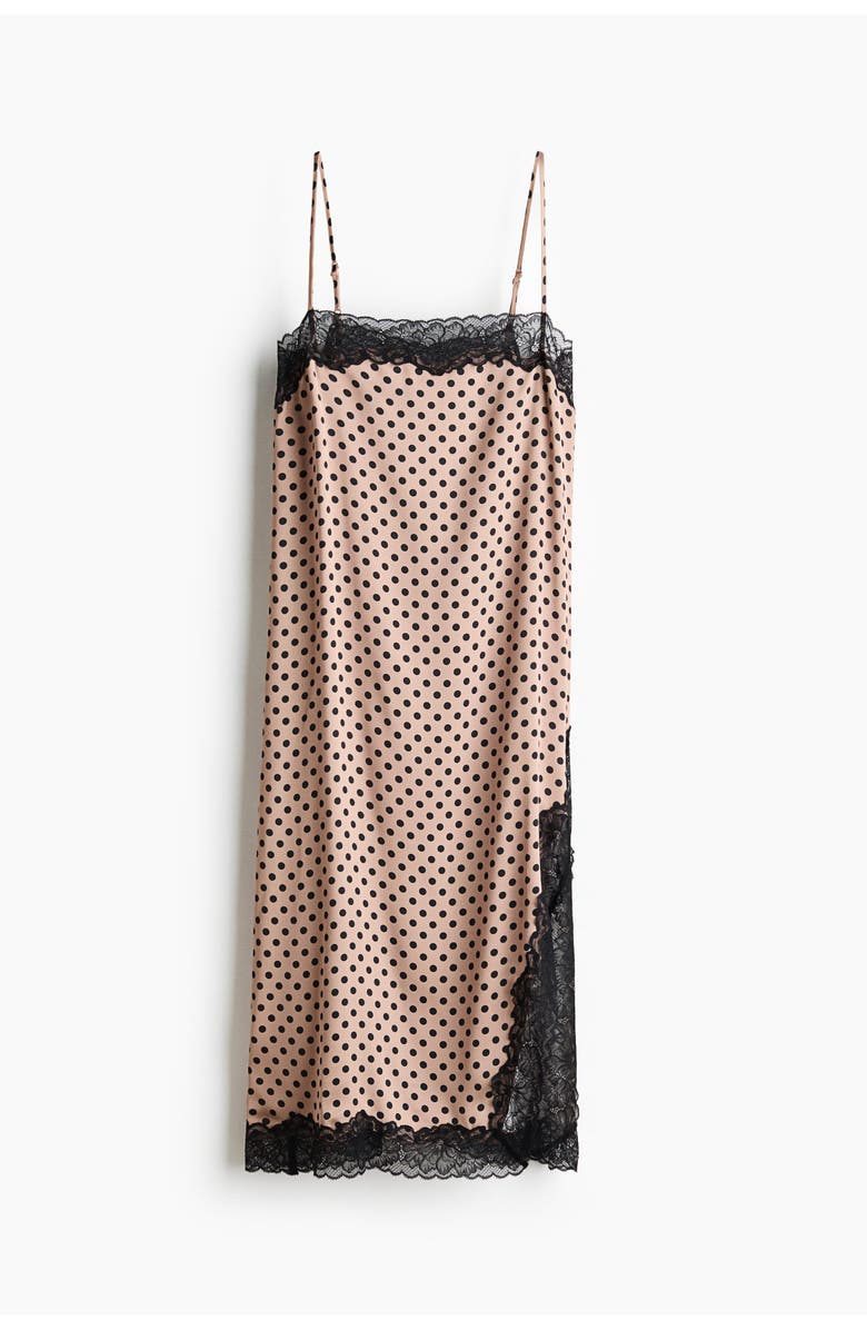 H&M Lace-trimmed Slip Dress, Main, color, Beige/Polka Dot