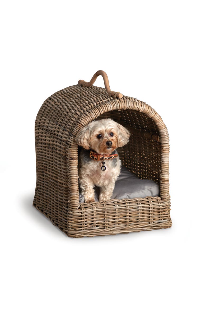 Normandy Canopy Rattan Small Pet Bed 15.5" x 19", Alternate, color, Gray