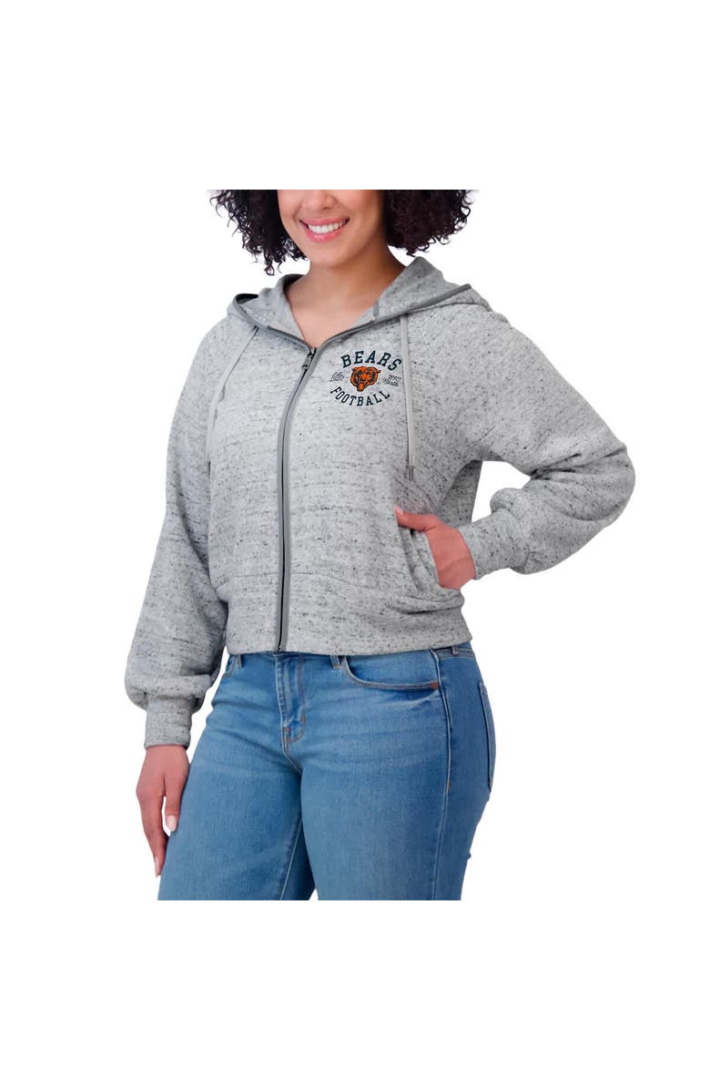 WEAR by Erin Andrews Women's WEAR by Erin Andrews  Heather Gray Chicago Bears Speckled Fleece Cropped Full-Zip Hoodie, Alternate, color, 