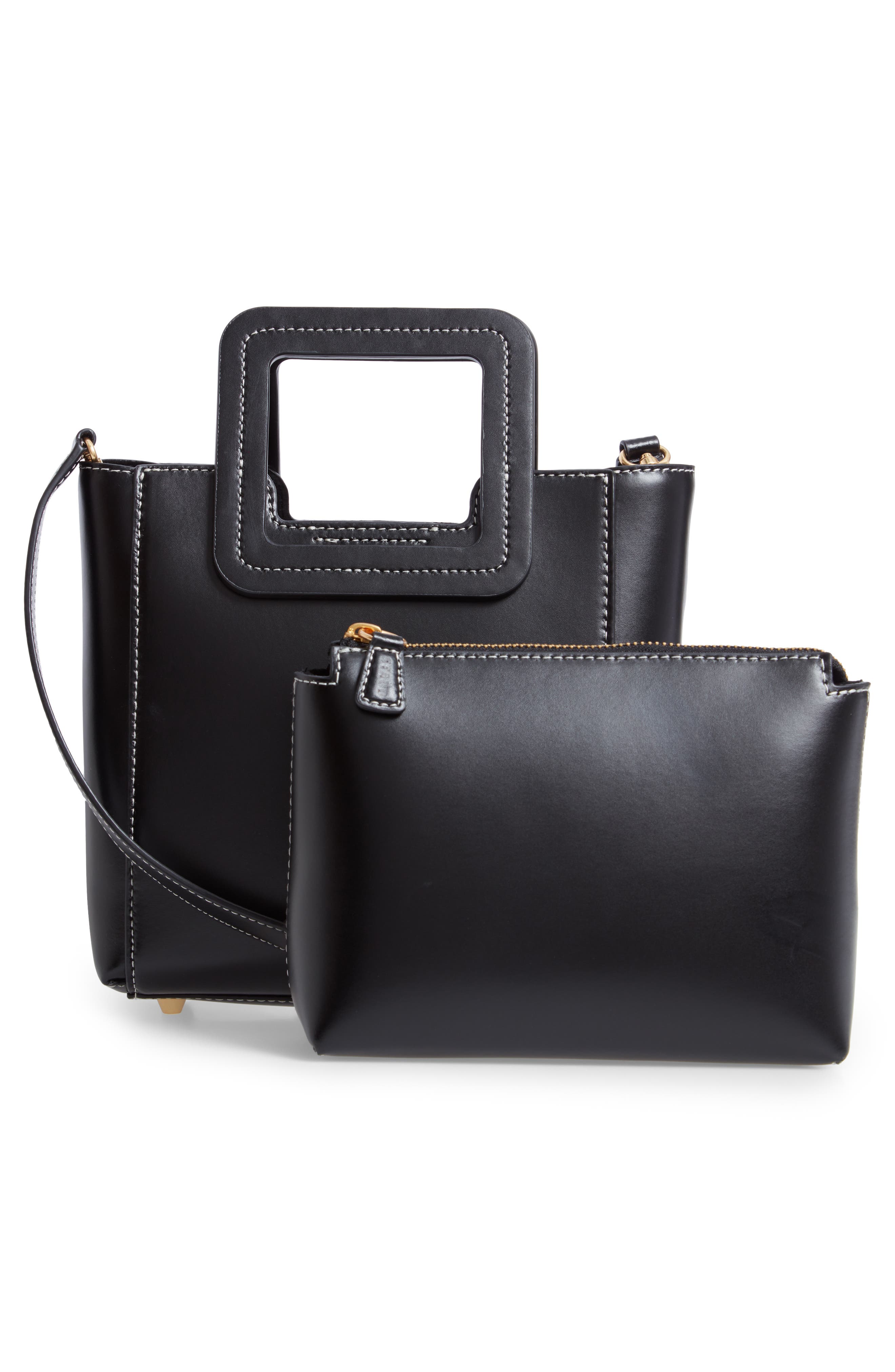 STAUD Mini Shirley Leather Satchel, Alternate, color, Black
