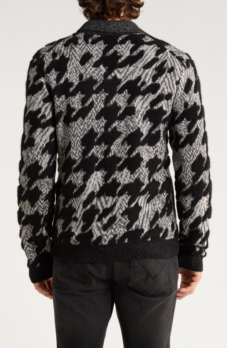 John Varvatos Venosa Houndstooth Cotton & Alpaca Blend Cardigan, Alternate, color, Black/ White