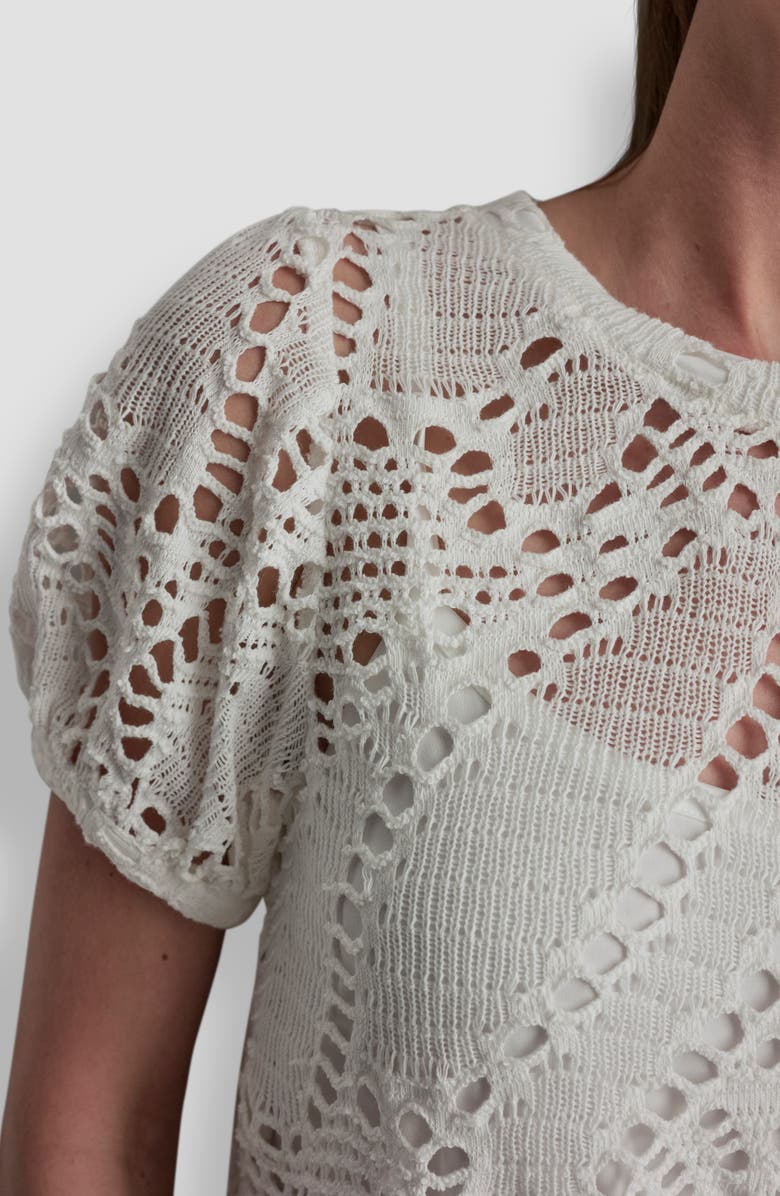 DKNY Leaf Open Stitch Cotton Blend Knit Top, Alternate, color, Ivory