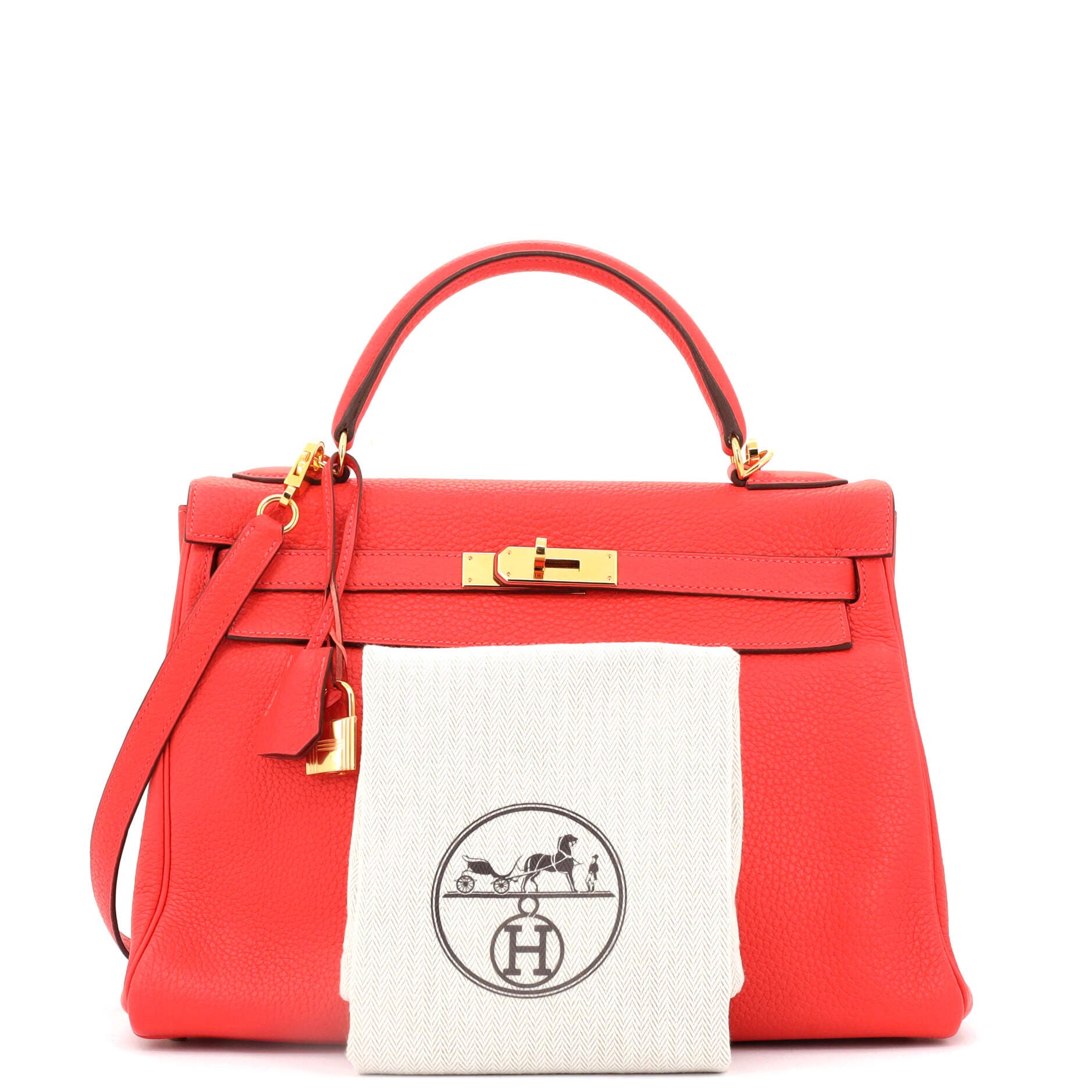 Pre-Owned Hermes Kelly Handbag Red Clemence with Gold Hardware 32, Alternate, color, 