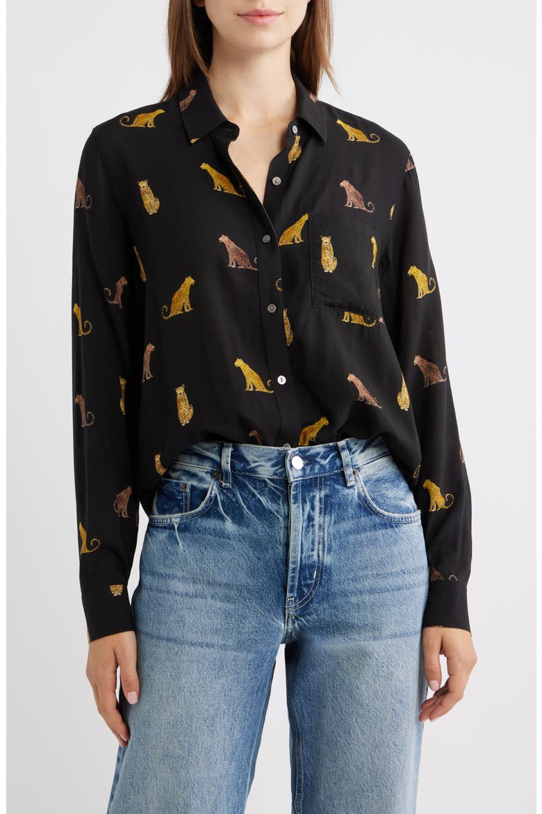 Josephine Wild Cats Print Button-Up Shirt, Main, color, ONYX WILD CATS