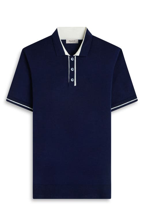 Bugatchi Three Button Merino Wool & Silk Polo In Blue
