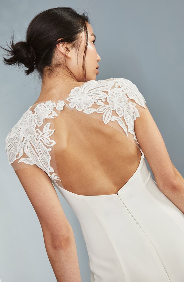 Amsale Lace Back Tea Length Dress, Alternate, color,