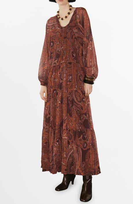 MANGO Paisley Print Long Sleeve Maxi Dress