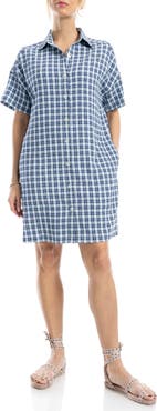 MAX STUDIO Plaid Short Sleeve Mini Shirtdress