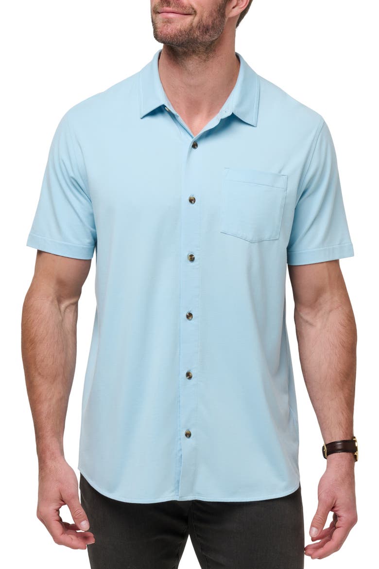 Sands of Time Short Sleeve Stretch Button-Up Shirt, Main, color, DREAM BLUE