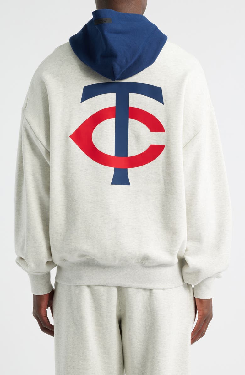 Fear of God Essentials Twins Relaxed Fit Cotton Hoodie, Alternate, color, Light Heather/ Navy Blue