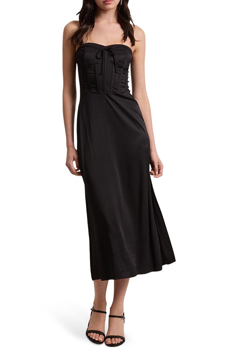 Strapless Corset Midi Dress, Main, color, BLACK