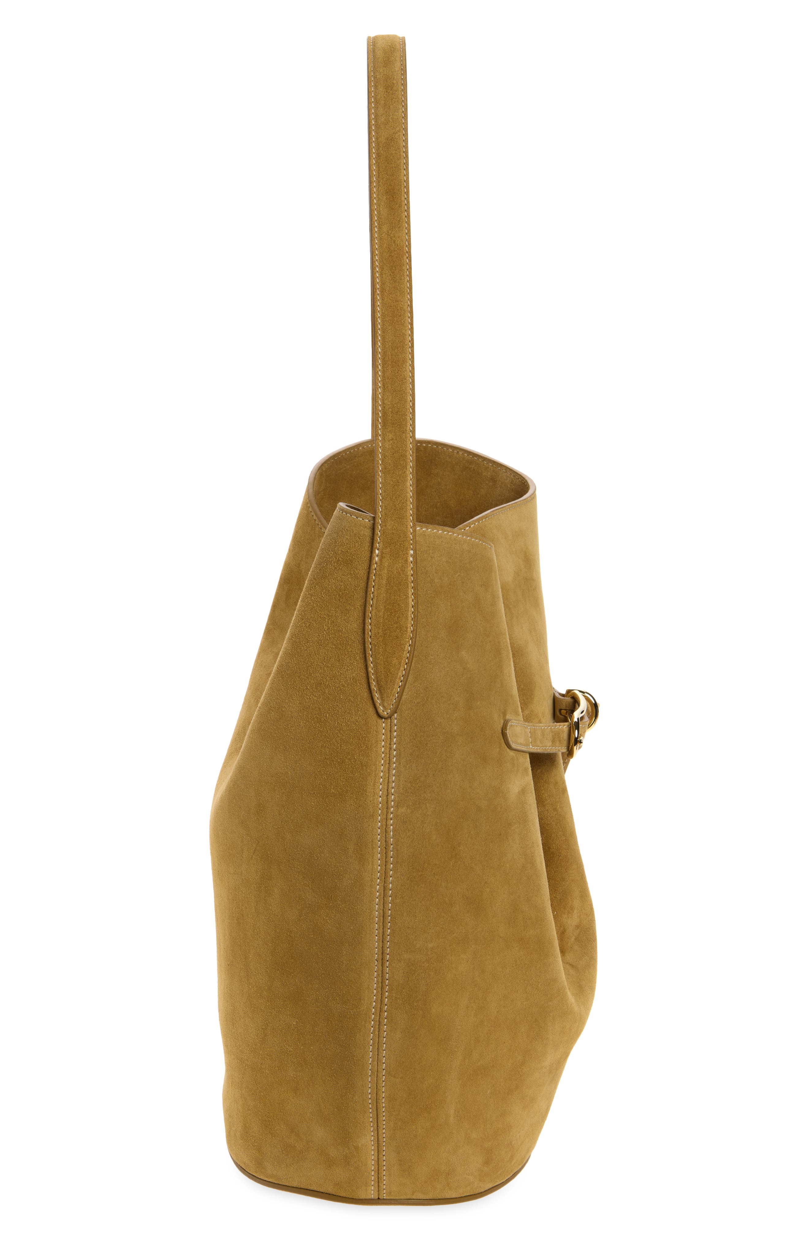 Large Belted Suede Bucket Bag, Alternate, color, SAND