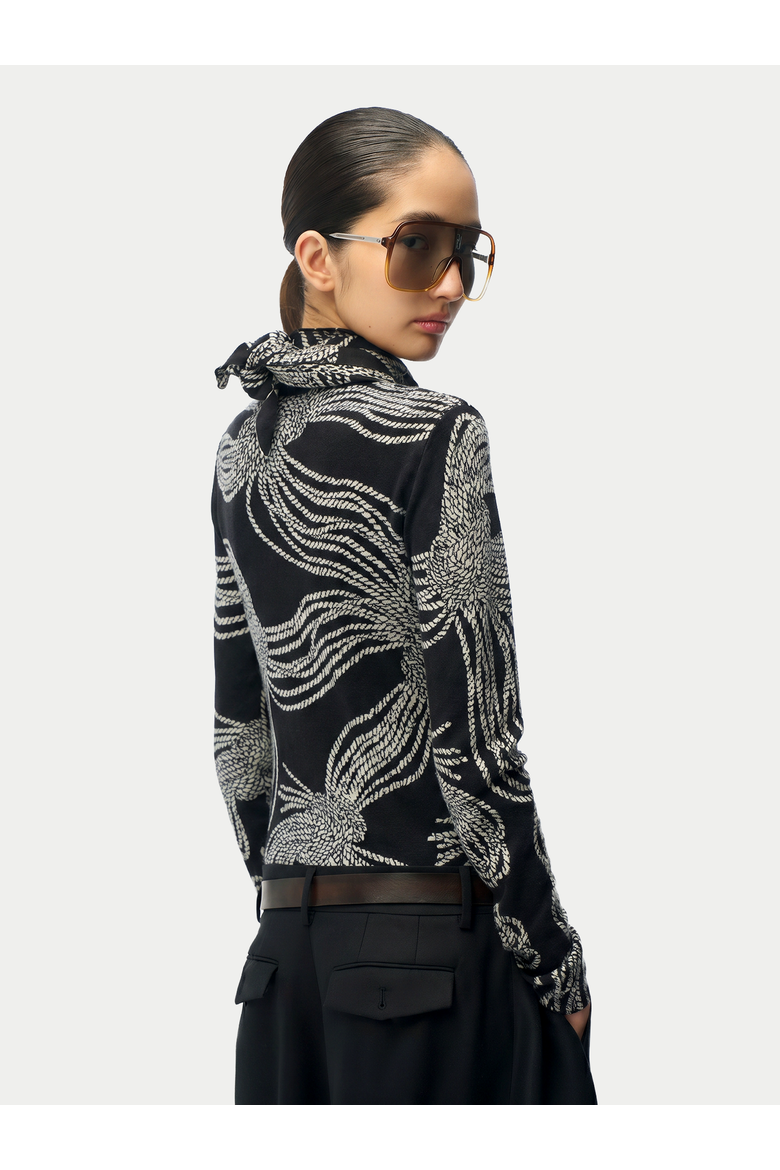 Rope Knot Print Cashmere Silk Sweater, Alternate, color, black