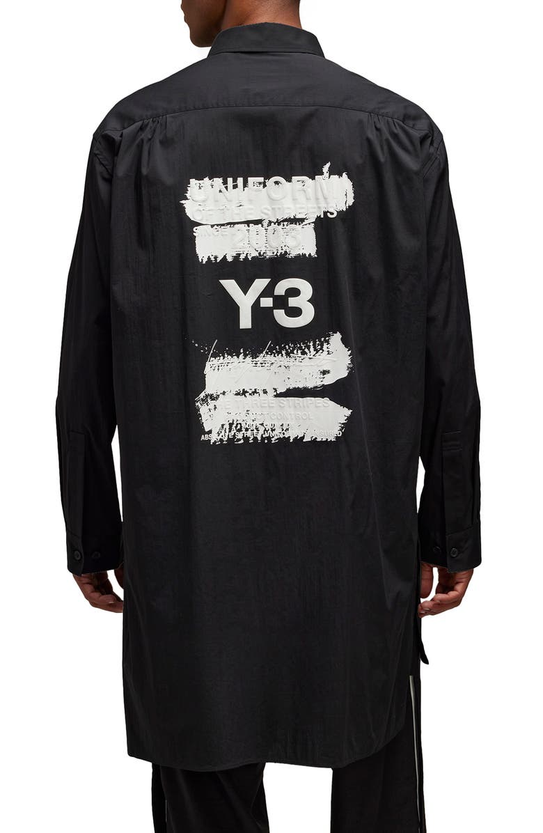 Y-3 Graphic Longline Button-Up Shirt, Alternate, color, 