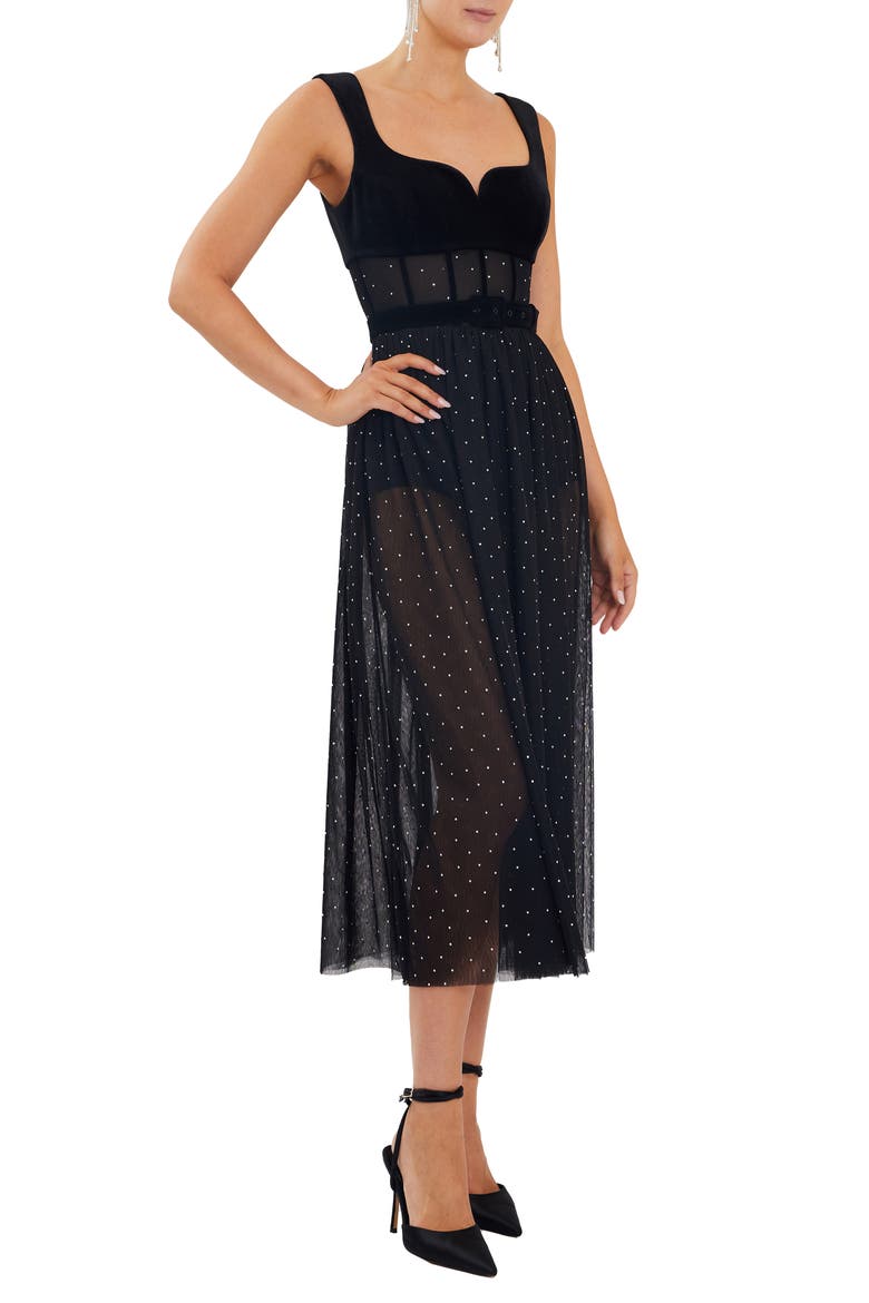 Lilah Diamante Midi Dress, Alternate, color, BLACK